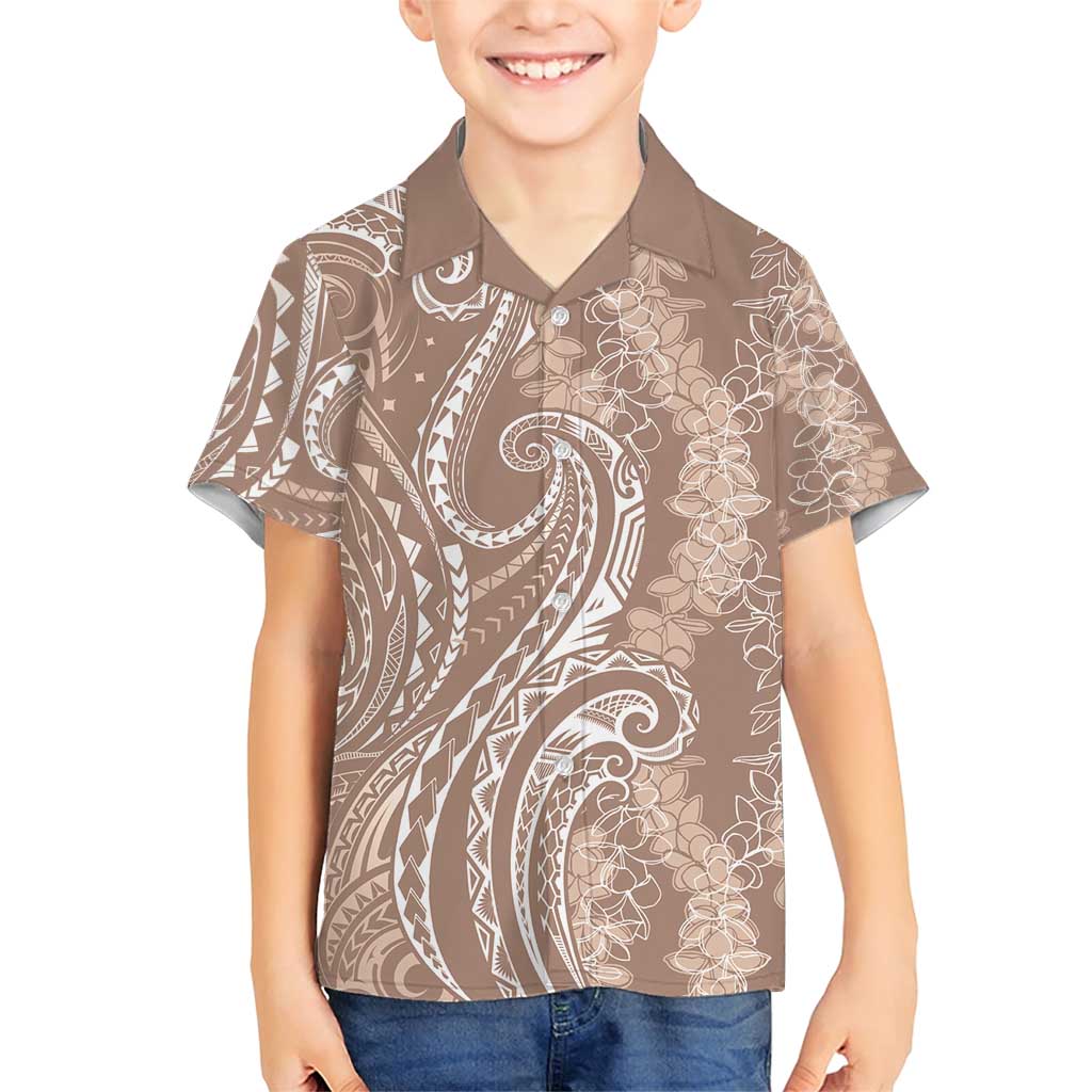 Polynesia Plumeria Lei Family Matching Short Sleeve Bodycon Dress and Hawaiian Shirt Beige Curves Motif LT7 Son's Shirt Beige - Polynesian Pride