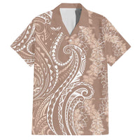 Polynesia Plumeria Lei Family Matching Tank Maxi Dress and Hawaiian Shirt Beige Curves Motif