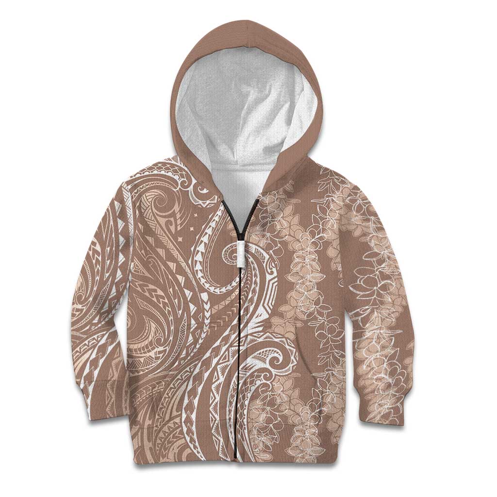Polynesia Plumeria Lei Kid Hoodie Beige Curves Motif