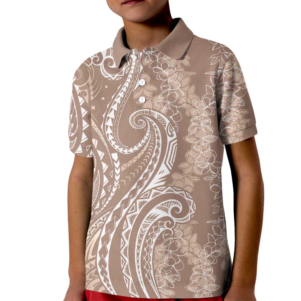 Polynesia Plumeria Lei Kid Polo Shirt Beige Curves Motif LT7 Kid Beige - Polynesian Pride