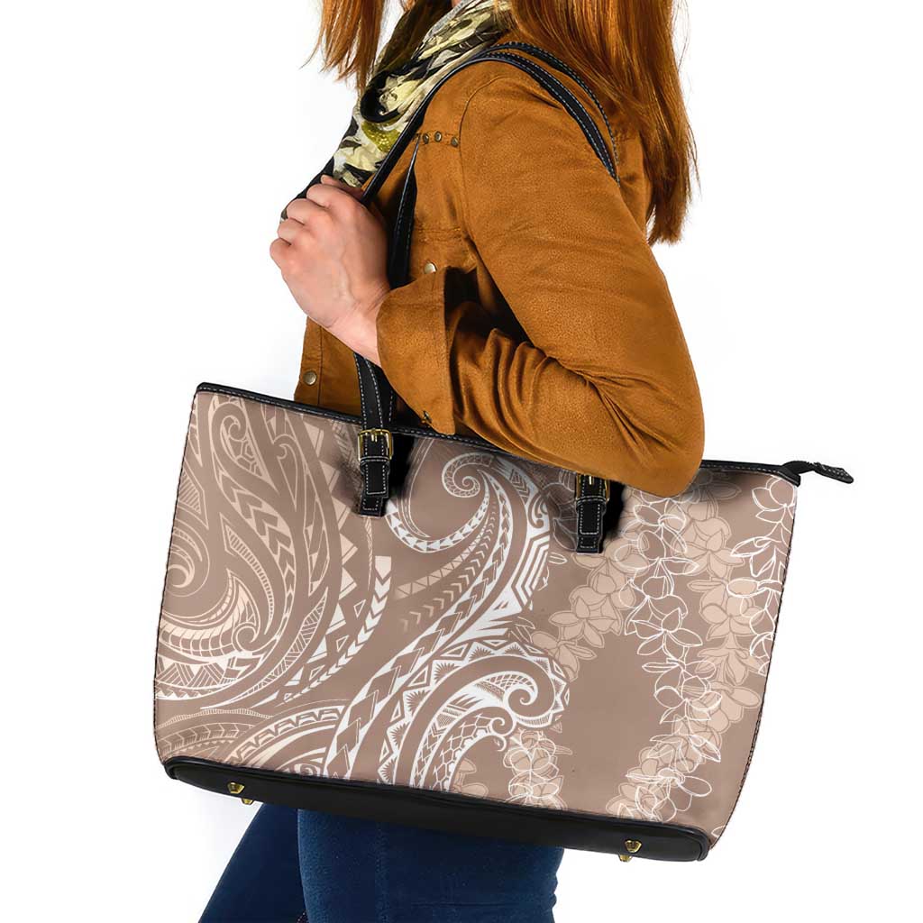 Polynesia Plumeria Lei Leather Tote Bag Beige Curves Motif LT7 Beige - Polynesian Pride