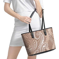 Polynesia Plumeria Lei Leather Tote Bag Beige Curves Motif