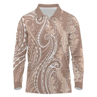 Polynesia Plumeria Lei Long Sleeve Polo Shirt Beige Curves Motif