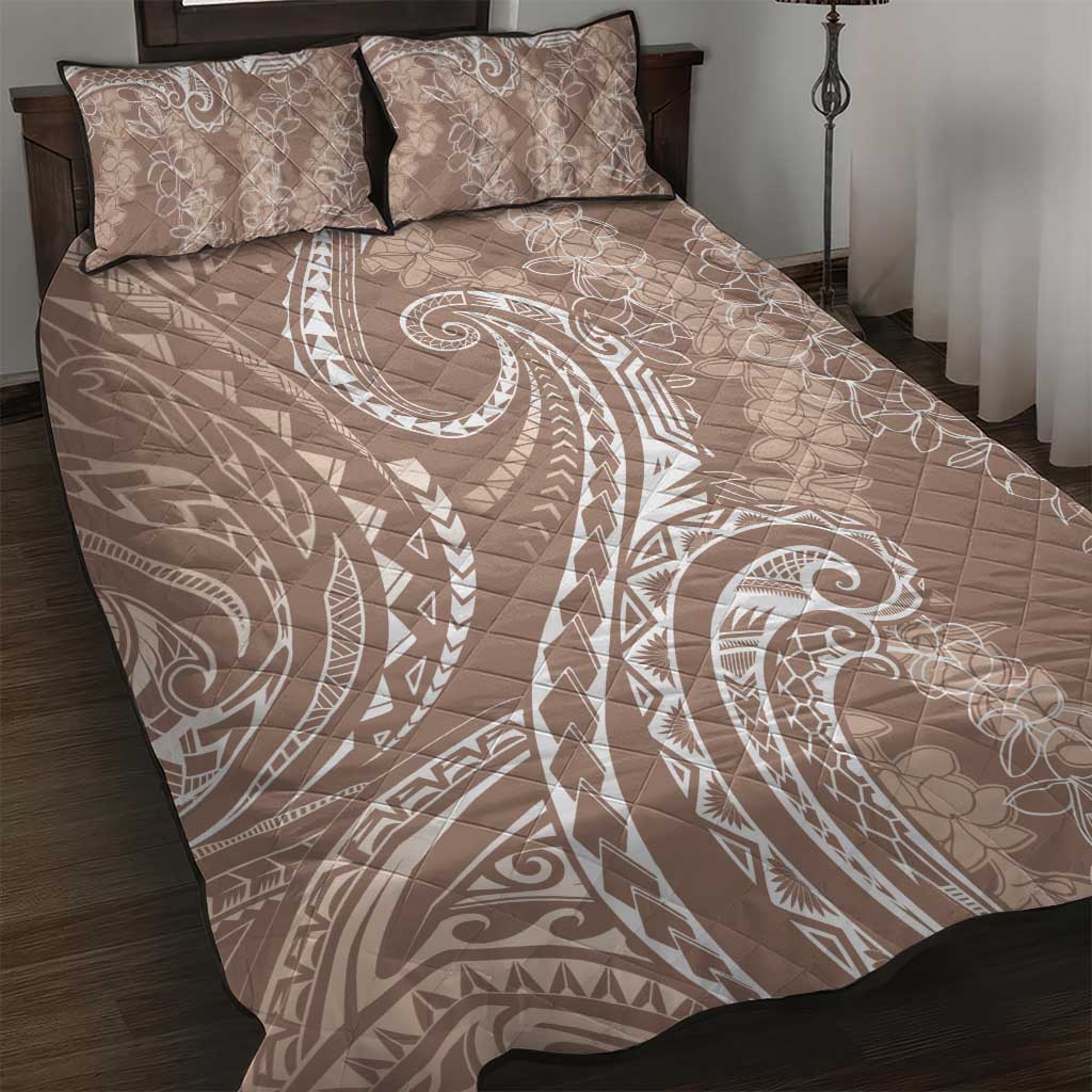Polynesia Plumeria Lei Quilt Bed Set Beige Curves Motif LT7 Beige - Polynesian Pride