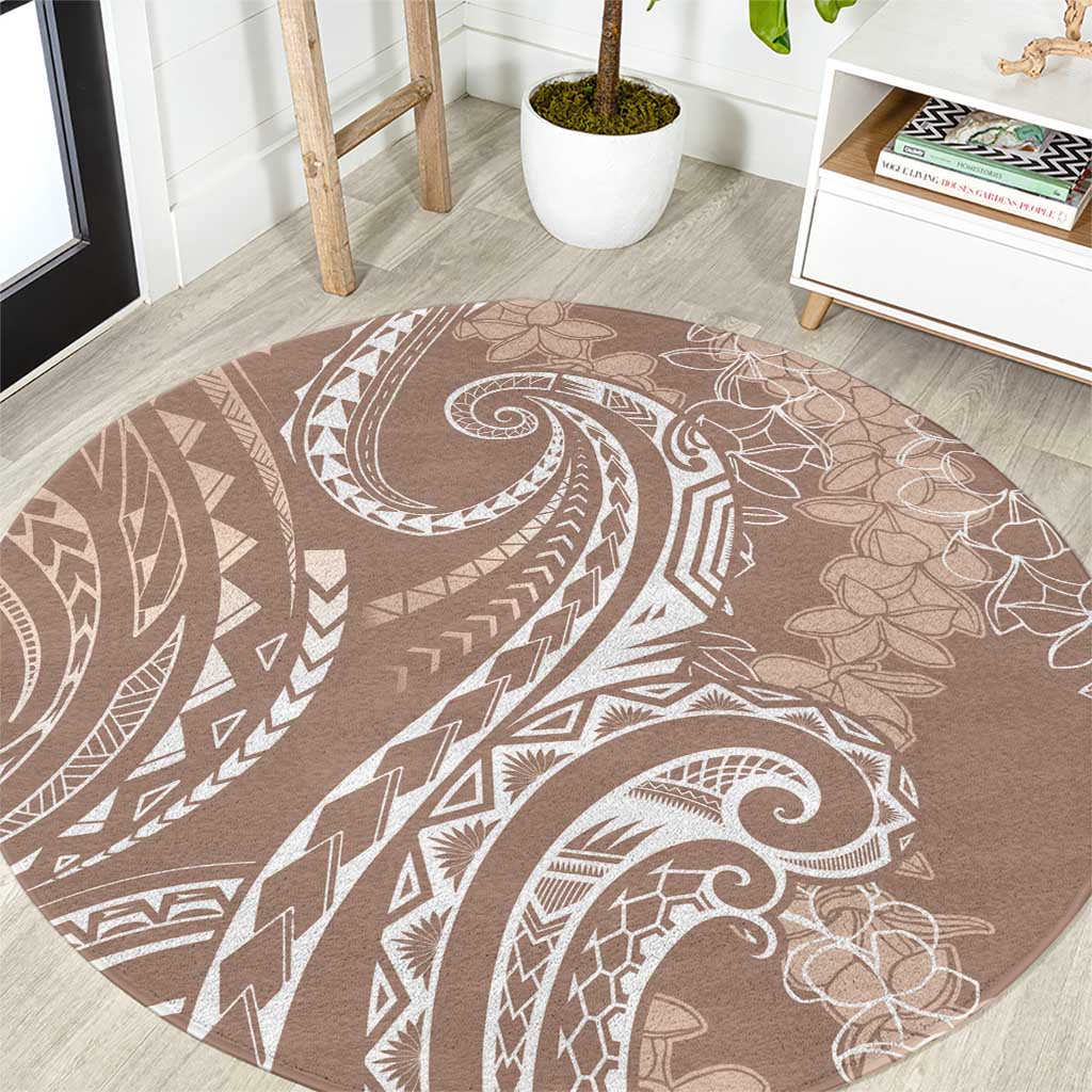 Polynesia Plumeria Lei Round Carpet Beige Curves Motif LT7 Beige - Polynesian Pride