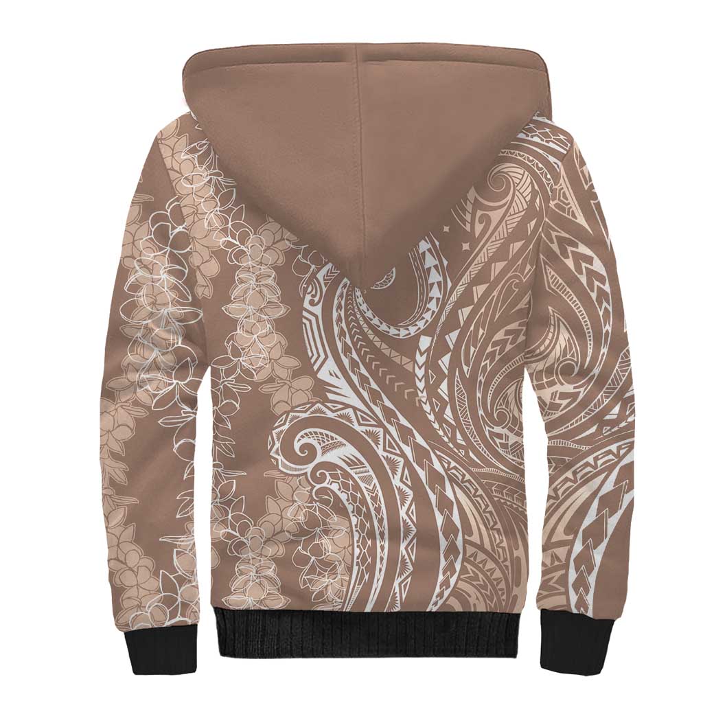 Polynesia Plumeria Lei Sherpa Hoodie Beige Curves Motif LT7 - Polynesian Pride