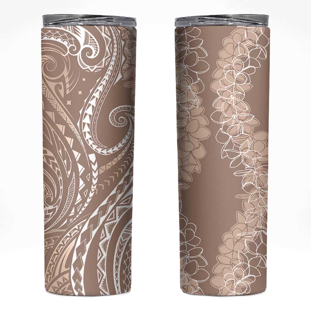 Polynesia Plumeria Lei Skinny Tumbler Beige Curves Motif LT7 Beige - Polynesian Pride