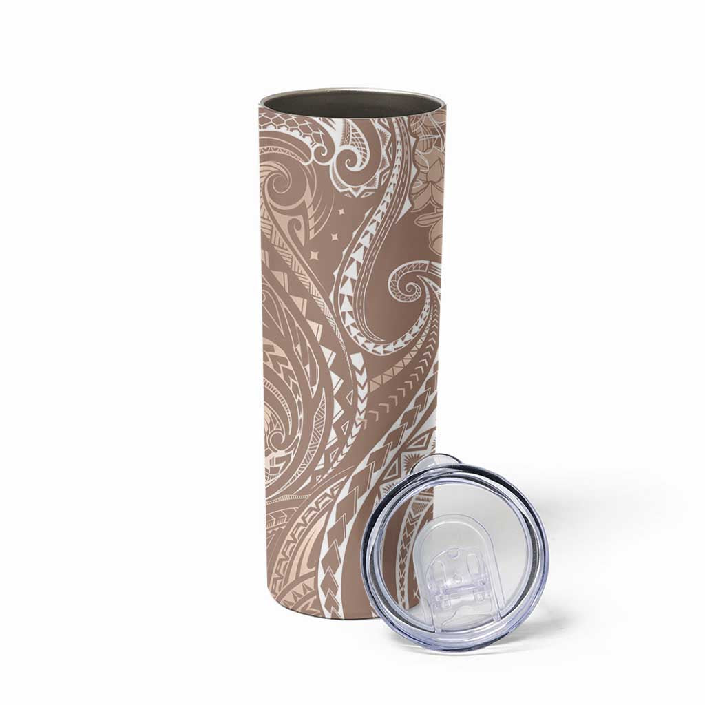 Polynesia Plumeria Lei Skinny Tumbler Beige Curves Motif LT7 - Polynesian Pride