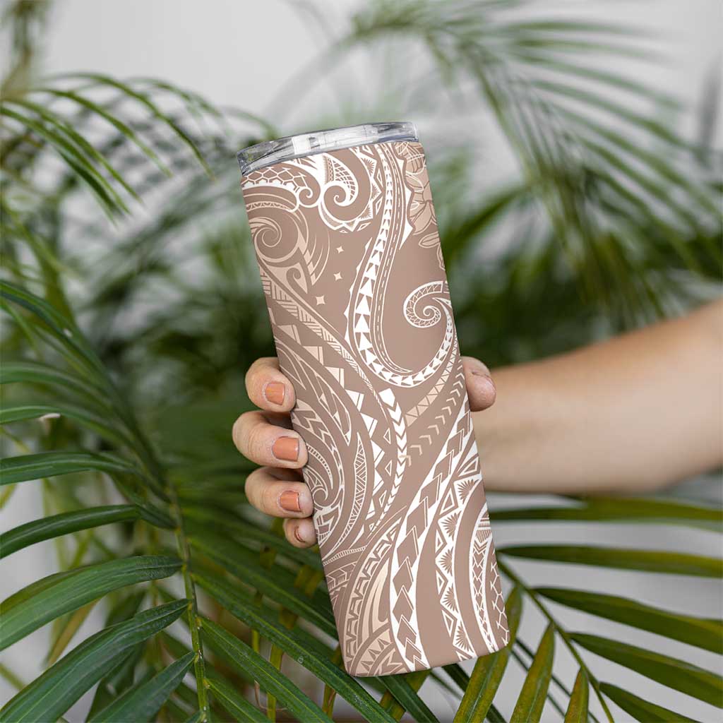 Polynesia Plumeria Lei Skinny Tumbler Beige Curves Motif LT7 - Polynesian Pride