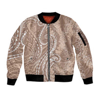 Polynesia Plumeria Lei Sleeve Zip Bomber Jacket Beige Curves Motif LT7 Unisex Beige - Polynesian Pride