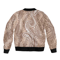 Polynesia Plumeria Lei Sleeve Zip Bomber Jacket Beige Curves Motif LT7 - Polynesian Pride