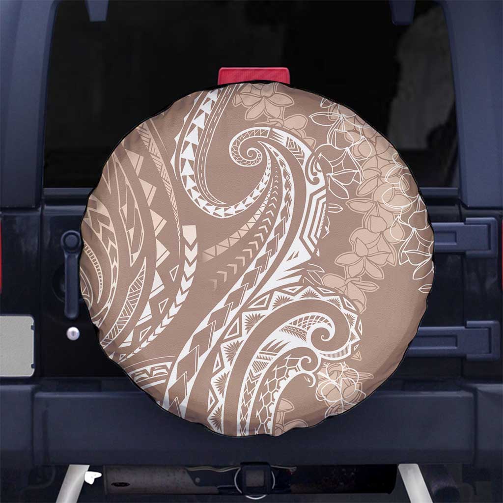 Polynesia Plumeria Lei Spare Tire Cover Beige Curves Motif