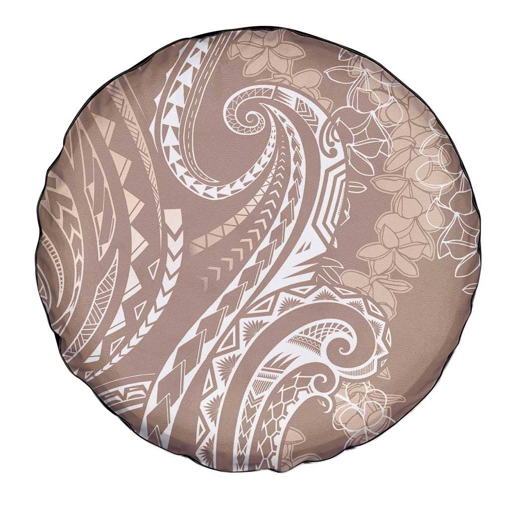 Polynesia Plumeria Lei Spare Tire Cover Beige Curves Motif