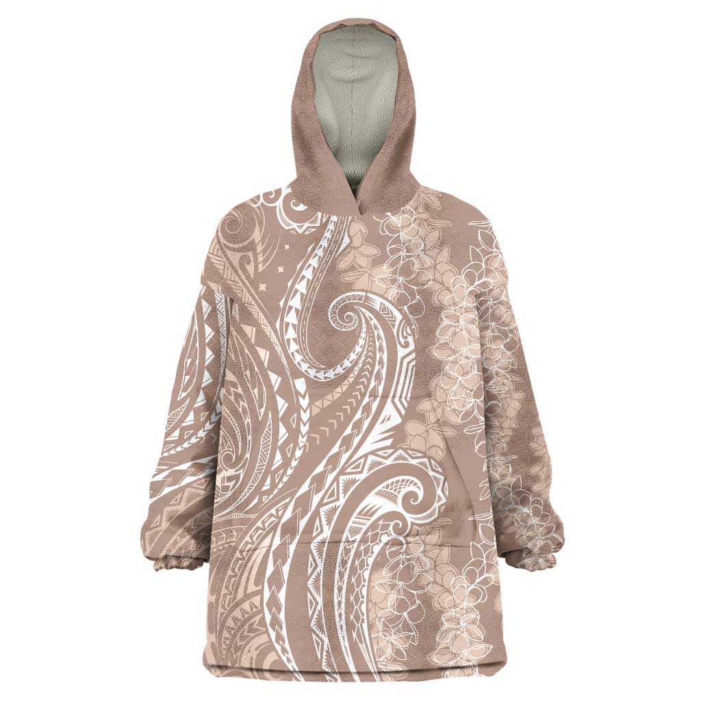 Polynesia Plumeria Lei Wearable Blanket Hoodie Beige Curves Motif LT7 One Size Beige - Polynesian Pride