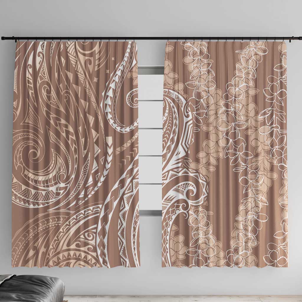 Polynesia Plumeria Lei Window Curtain Beige Curves Motif LT7 With Hooks Beige - Polynesian Pride