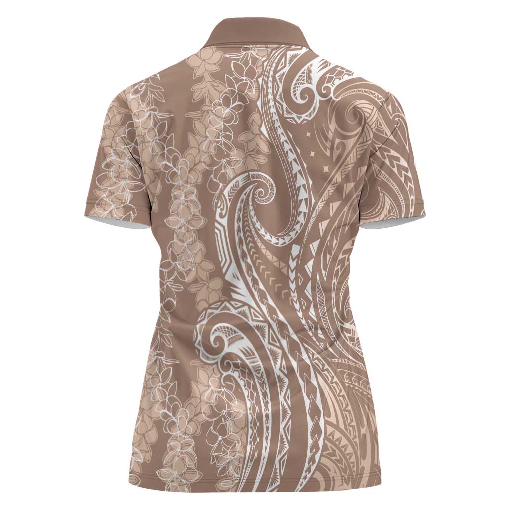 Polynesia Plumeria Lei Women Polo Shirt Beige Curves Motif