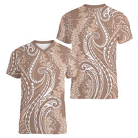 Polynesia Plumeria Lei Women V-Neck T-Shirt Beige Curves Motif