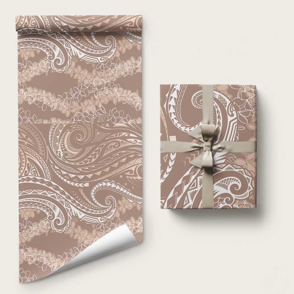 Polynesia Plumeria Lei Wrapping Paper Beige Curves Motif