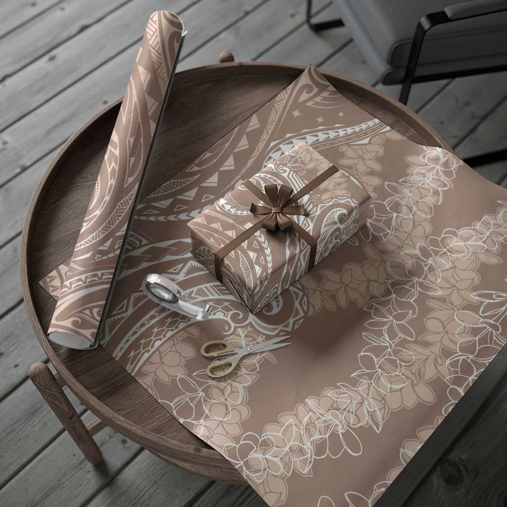 Polynesia Plumeria Lei Wrapping Paper Beige Curves Motif