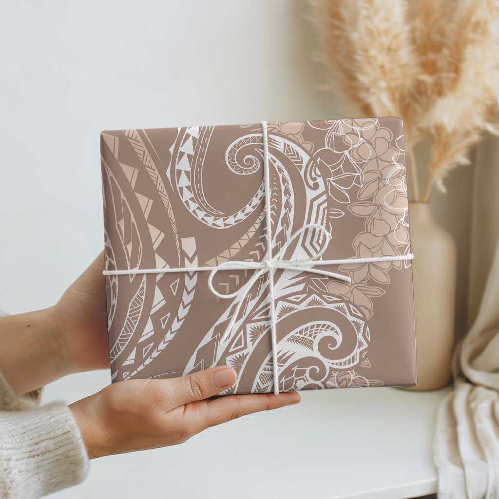 Polynesia Plumeria Lei Wrapping Paper Beige Curves Motif
