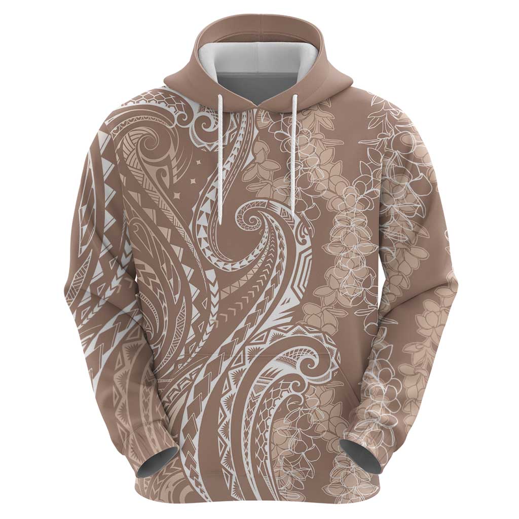 Polynesia Plumeria Lei Zip Hoodie Beige Curves Motif