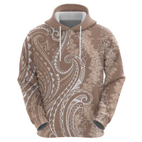 Polynesia Plumeria Lei Zip Hoodie Beige Curves Motif