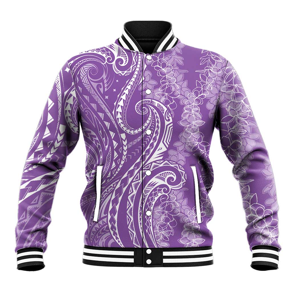 Polynesia Plumeria Lei Baseball Jacket Periwinkle Curves Motif LT7 Unisex Periwinkle - Polynesian Pride