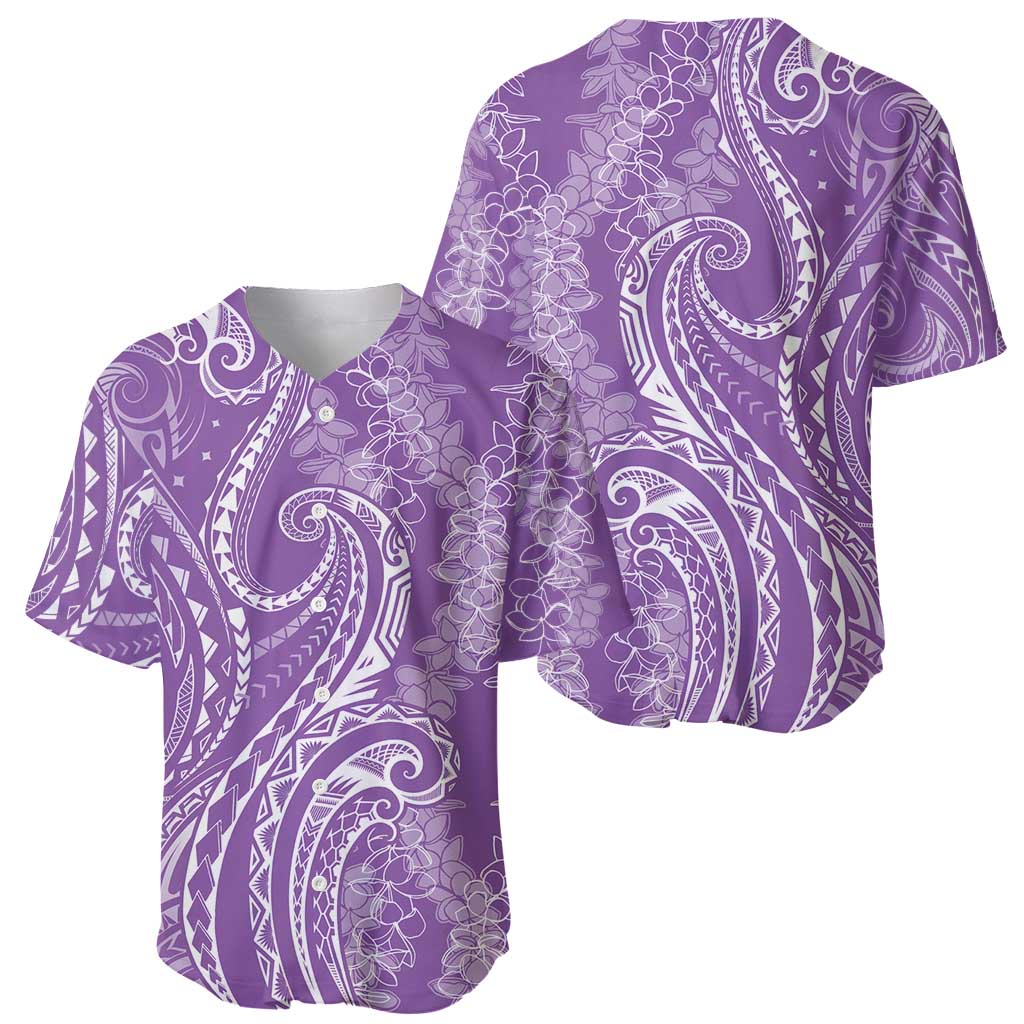 Polynesia Plumeria Lei Baseball Jersey Periwinkle Curves Motif