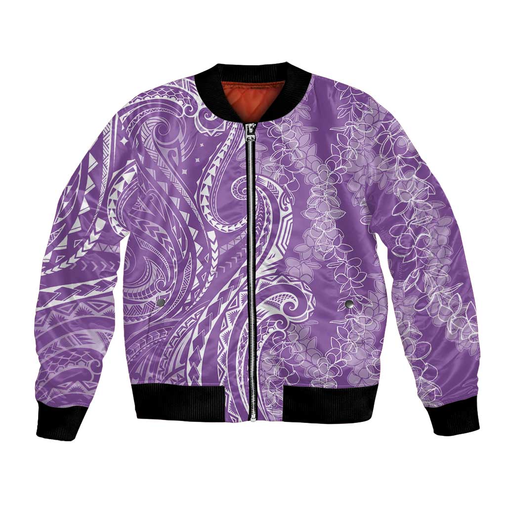 Polynesia Plumeria Lei Bomber Jacket Periwinkle Curves Motif LT7 Unisex Periwinkle - Polynesian Pride