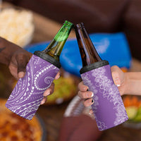 Polynesia Plumeria Lei 4 in 1 Can Cooler Tumbler Periwinkle Curves Motif