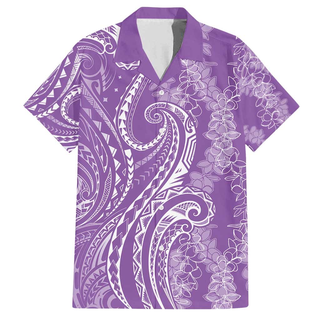 Polynesia Plumeria Lei Family Matching Off Shoulder Short Dress and Hawaiian Shirt Periwinkle Curves Motif LT7 Dad's Shirt - Short Sleeve Periwinkle - Polynesian Pride
