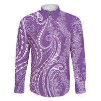 Polynesia Plumeria Lei Family Matching Off Shoulder Short Dress and Hawaiian Shirt Periwinkle Curves Motif LT7 Dad's Shirt - Long Sleeve Periwinkle - Polynesian Pride