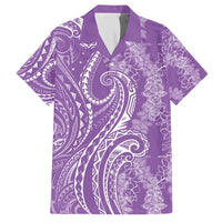 Polynesia Plumeria Lei Family Matching Short Sleeve Bodycon Dress and Hawaiian Shirt Periwinkle Curves Motif