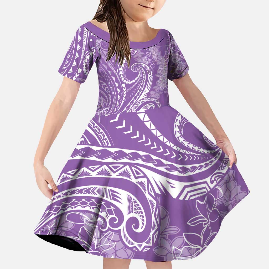 Polynesia Plumeria Lei Family Matching Summer Maxi Dress and Hawaiian Shirt Periwinkle Curves Motif LT7 Daughter's Dress Periwinkle - Polynesian Pride