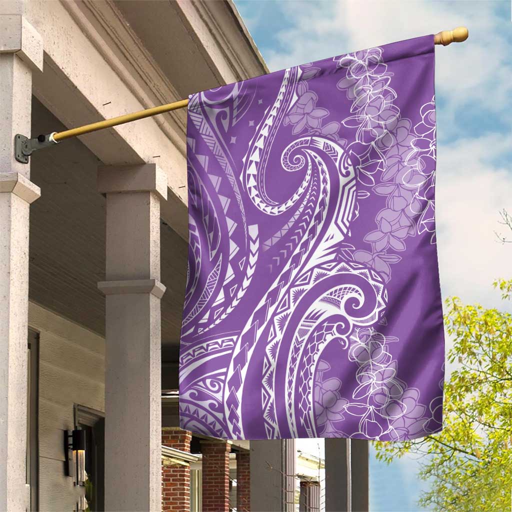 Polynesia Plumeria Lei Garden Flag Periwinkle Curves Motif