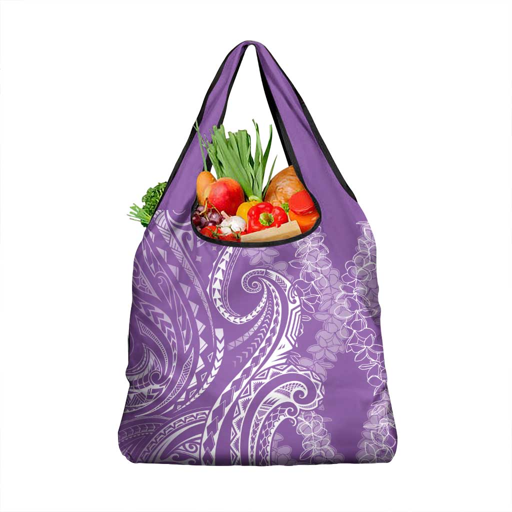 Polynesia Plumeria Lei Grocery Bag Periwinkle Curves Motif