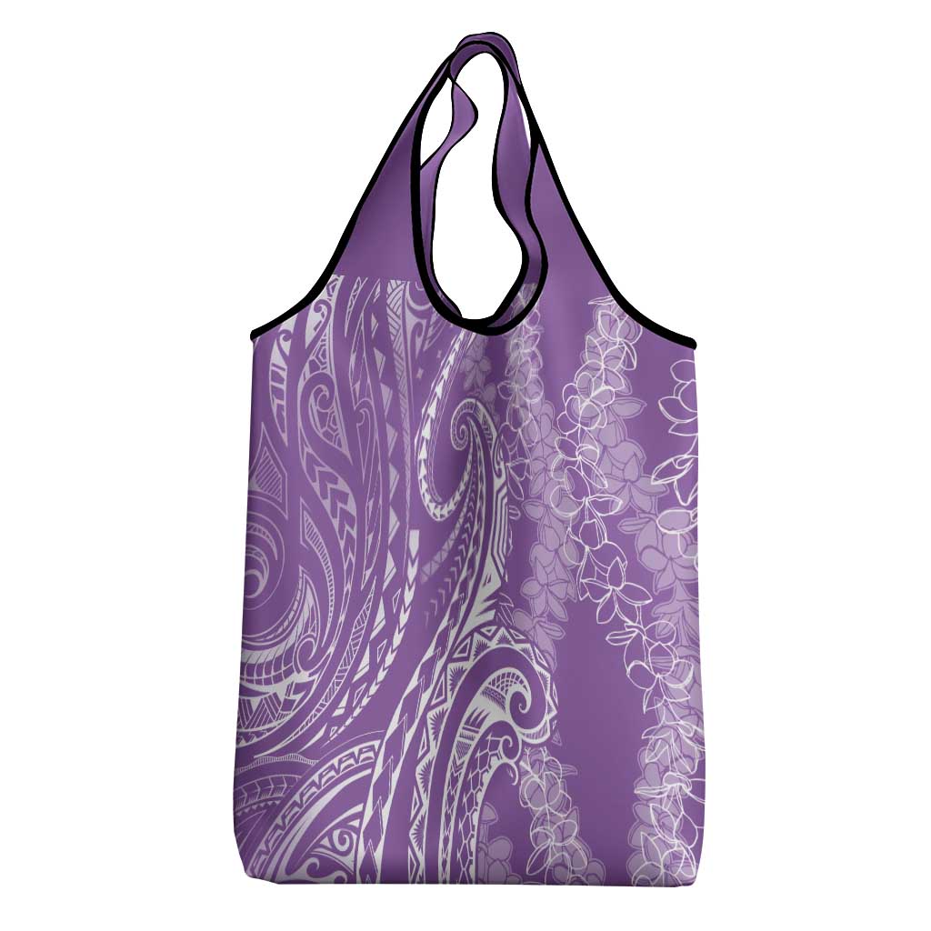 Polynesia Plumeria Lei Grocery Bag Periwinkle Curves Motif