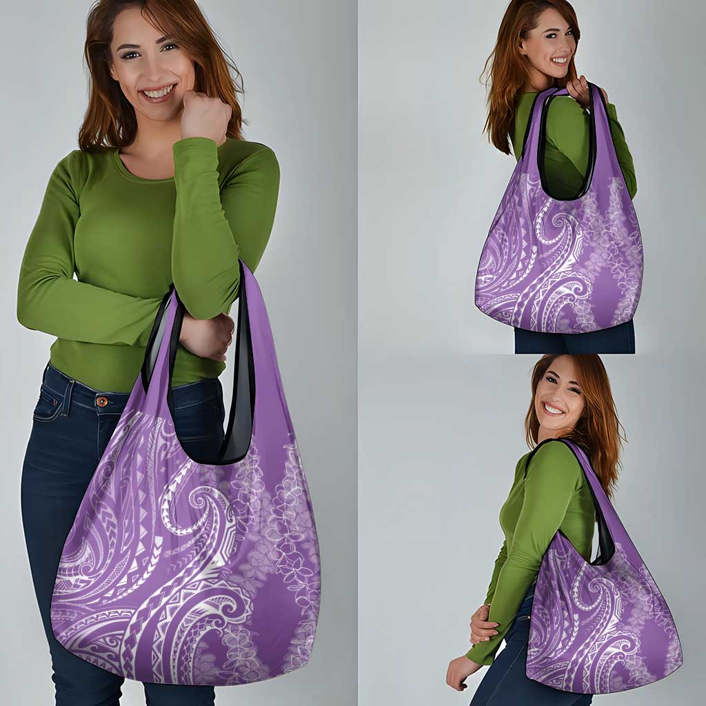 Polynesia Plumeria Lei Grocery Bag Periwinkle Curves Motif