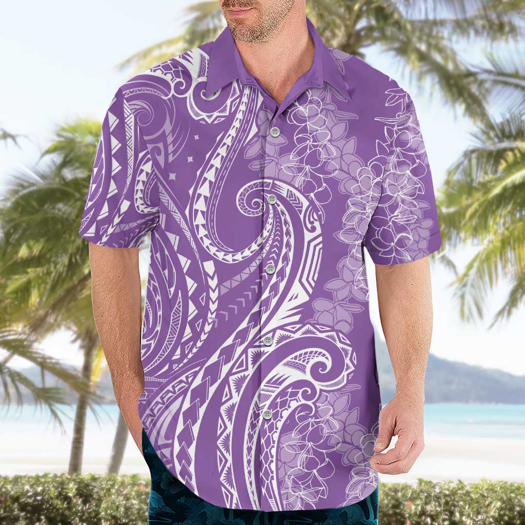 Polynesia Plumeria Lei Hawaiian Shirt Periwinkle Curves Motif