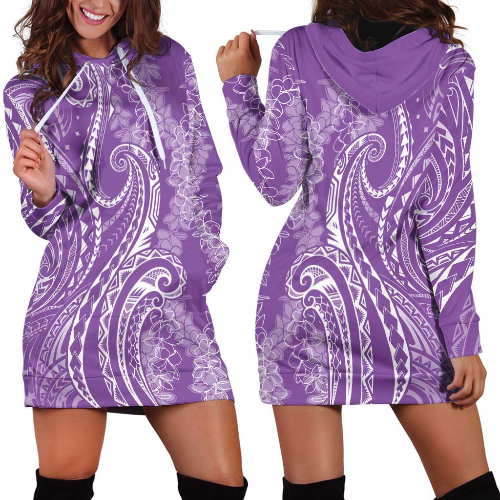 Polynesia Plumeria Lei Hoodie Dress Periwinkle Curves Motif LT7 - Polynesian Pride