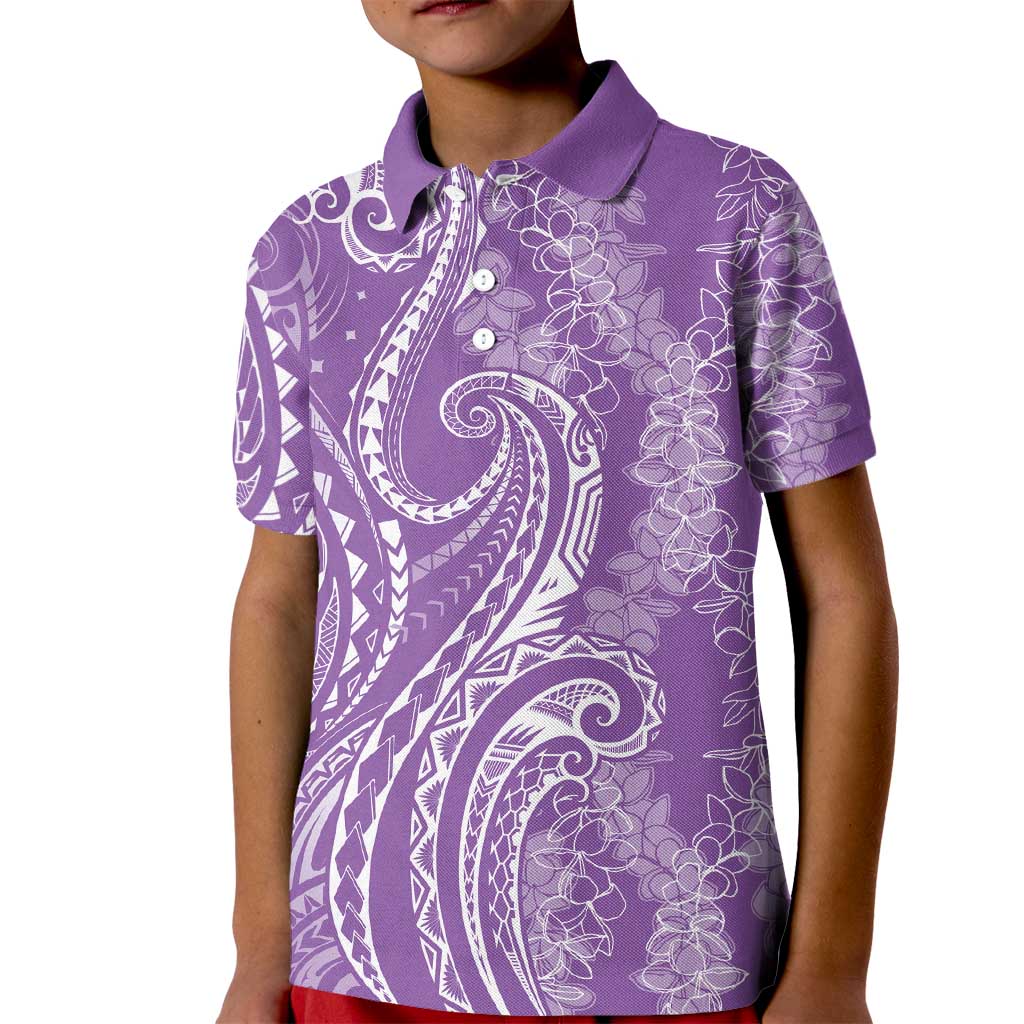 Polynesia Plumeria Lei Kid Polo Shirt Periwinkle Curves Motif LT7 Kid Periwinkle - Polynesian Pride