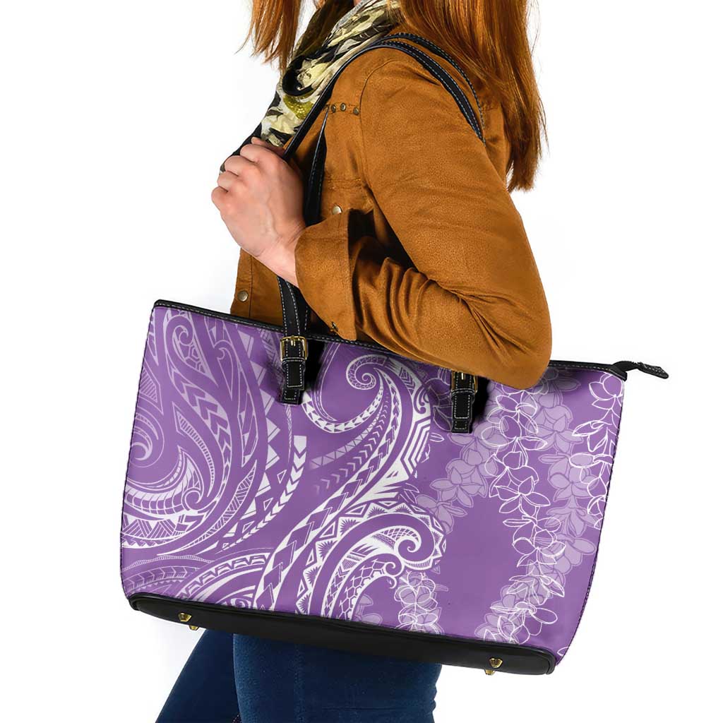 Polynesia Plumeria Lei Leather Tote Bag Periwinkle Curves Motif LT7 Periwinkle - Polynesian Pride
