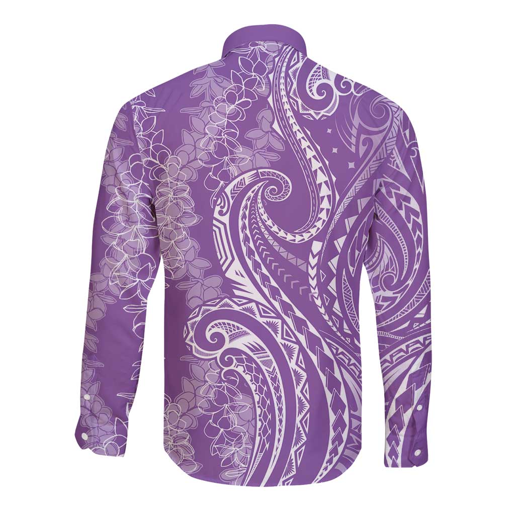 Polynesia Plumeria Lei Long Sleeve Button Shirt Periwinkle Curves Motif LT7 - Polynesian Pride
