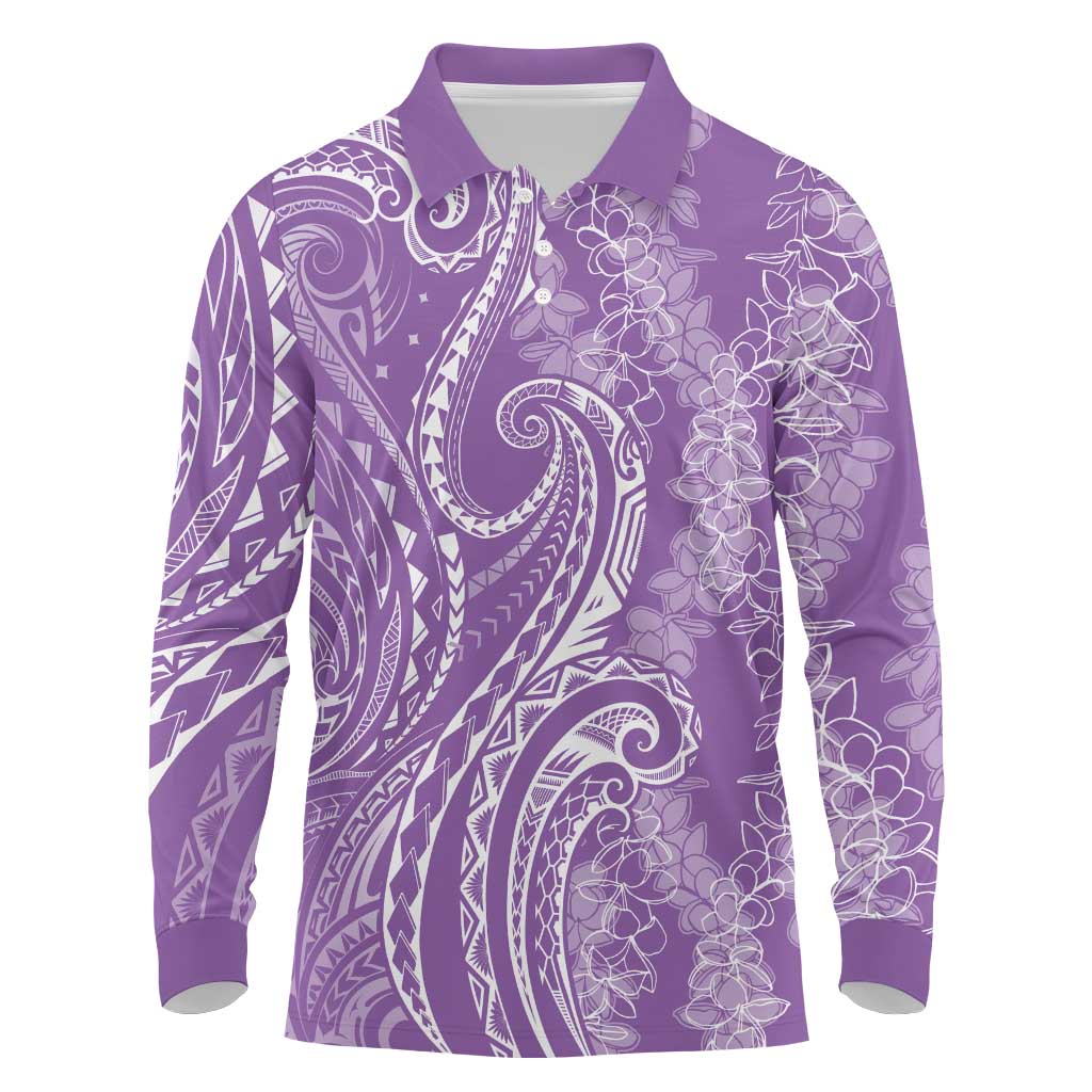 Polynesia Plumeria Lei Long Sleeve Polo Shirt Periwinkle Curves Motif LT7 Periwinkle - Polynesian Pride