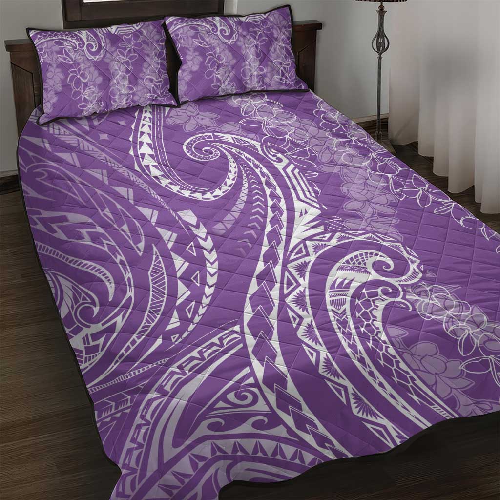 Polynesia Plumeria Lei Quilt Bed Set Periwinkle Curves Motif LT7 Periwinkle - Polynesian Pride