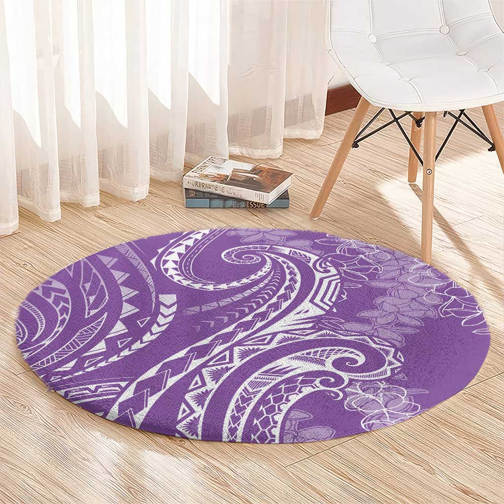 Polynesia Plumeria Lei Round Carpet Periwinkle Curves Motif