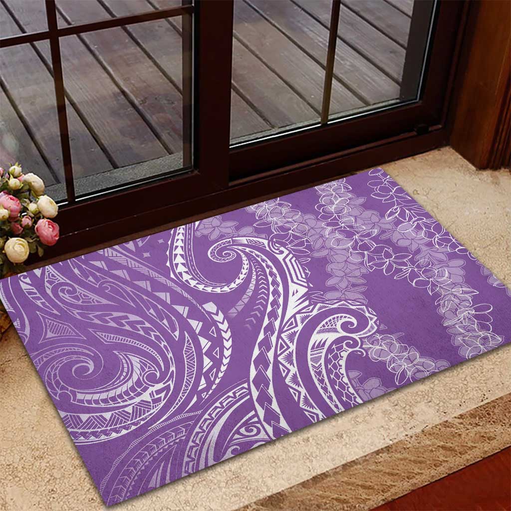 Polynesia Plumeria Lei Rubber Doormat Periwinkle Curves Motif LT7 - Polynesian Pride