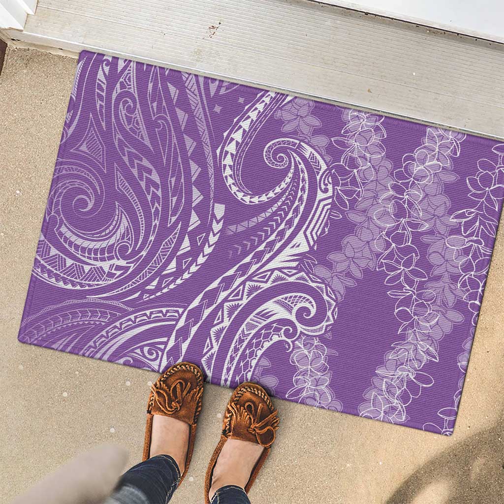 Polynesia Plumeria Lei Rubber Doormat Periwinkle Curves Motif LT7 - Polynesian Pride
