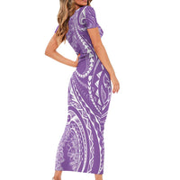 Polynesia Plumeria Lei Short Sleeve Bodycon Dress Periwinkle Curves Motif