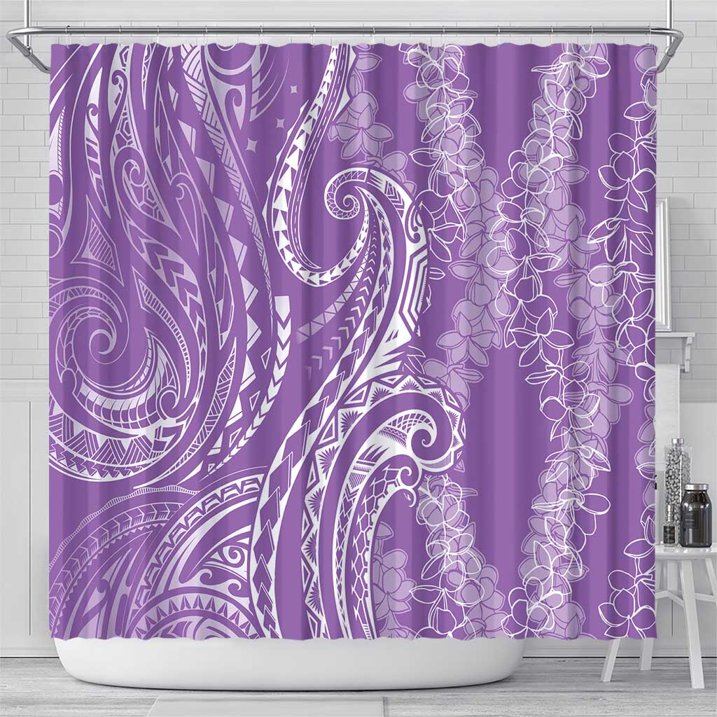 Polynesia Plumeria Lei Shower Curtain Periwinkle Curves Motif